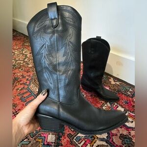 Black vegan leather cowboy boots
